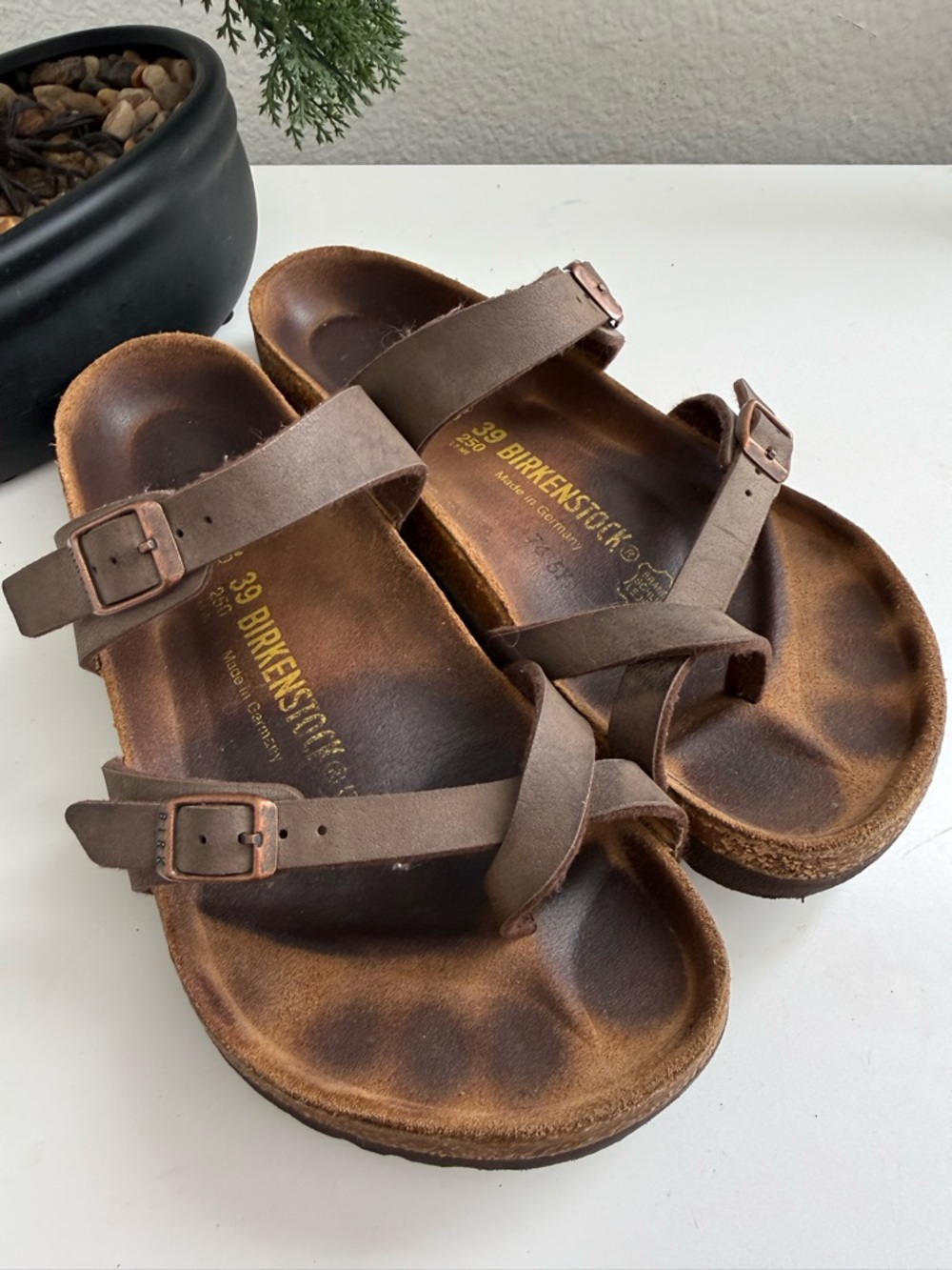 Birkenstock Brown Leather Cross-Strap Sandals